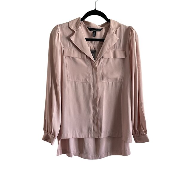 White House Black Market XS Pink Relaxed Button Front Long Sleeve Soft Shirt NWT - Picture 2 of 14